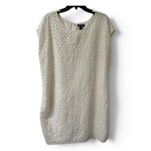 White Eyelet Shift Dress XL Cotton Lined Cottagecore Coastal Summer
